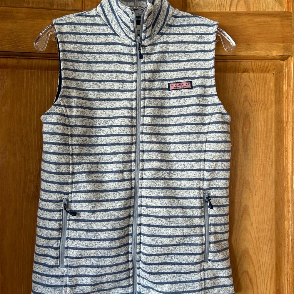 Vineyard Vines Navy & Cream Striped Knit Vest